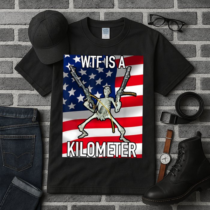 WTF Is A Kilometer July 4th Skeleton Funny Cringey USA Meme Tall T-Shirt