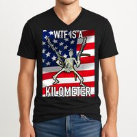 WTF Is A Kilometer July 4th Skeleton Funny Cringey USA Meme V-Neck T-Shirt