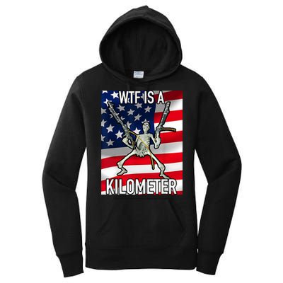 WTF Is A Kilometer July 4th Skeleton Funny Cringey USA Meme Women's Pullover Hoodie