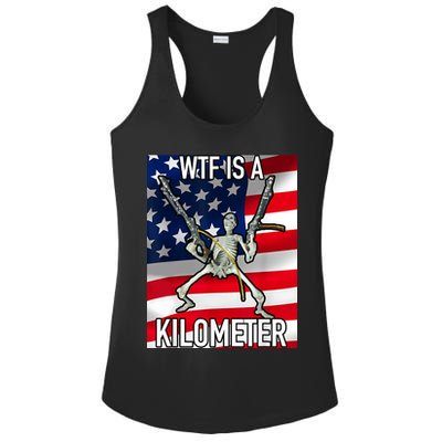 WTF Is A Kilometer July 4th Skeleton Funny Cringey USA Meme Ladies PosiCharge Competitor Racerback Tank