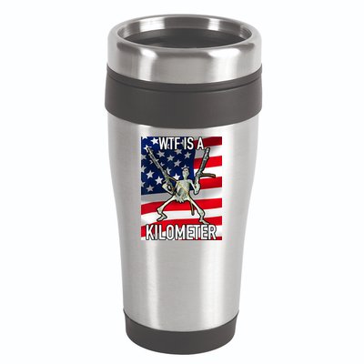 WTF Is A Kilometer July 4th Skeleton Funny Cringey USA Meme 16oz Travel Tumbler