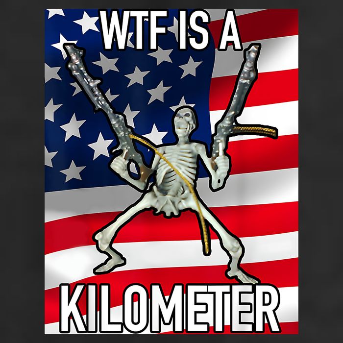 WTF Is A Kilometer July 4th Skeleton Funny Cringey USA Meme Large Microfiber Waffle Golf Towel