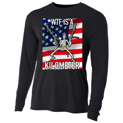 WTF Is A Kilometer July 4th Skeleton Funny Cringey USA Meme Cooling Performance Long Sleeve Crew