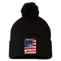 WTF Is A Kilometer July 4th Skeleton Funny Cringey USA Meme Pom Pom 12in Knit Beanie