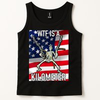 WTF Is A Kilometer July 4th Skeleton Funny Cringey USA Meme Tank Top