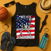 WTF Is A Kilometer July 4th Skeleton Funny Cringey USA Meme Tank Top