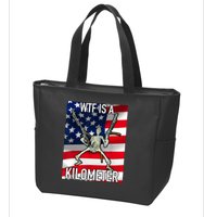 WTF Is A Kilometer July 4th Skeleton Funny Cringey USA Meme Zip Tote Bag
