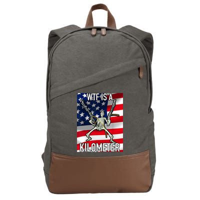 WTF Is A Kilometer July 4th Skeleton Funny Cringey USA Meme Cotton Canvas Backpack