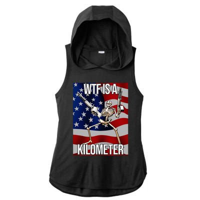 Wtf Is A Kilometer American Skeleton Funny Ladies PosiCharge Tri-Blend Wicking Draft Hoodie Tank