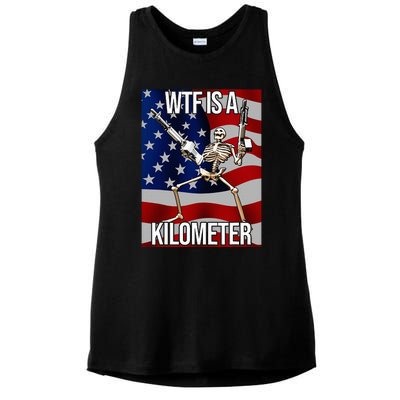 Wtf Is A Kilometer American Skeleton Funny Ladies PosiCharge Tri-Blend Wicking Tank