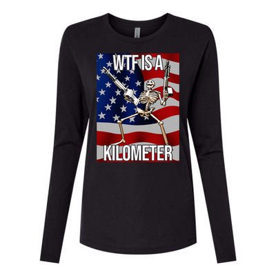 Wtf Is A Kilometer American Skeleton Funny Womens Cotton Relaxed Long Sleeve T-Shirt