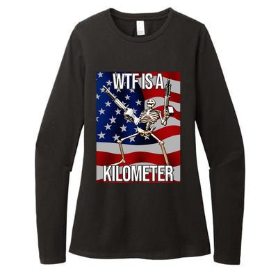 Wtf Is A Kilometer American Skeleton Funny Womens CVC Long Sleeve Shirt