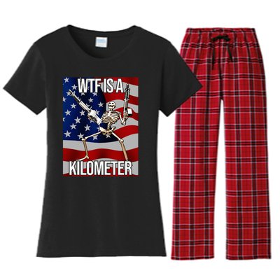 Wtf Is A Kilometer American Skeleton Funny Women's Flannel Pajama Set