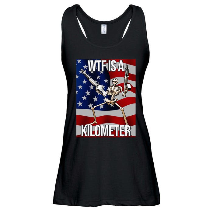 Wtf Is A Kilometer American Skeleton Funny Ladies Essential Flowy Tank