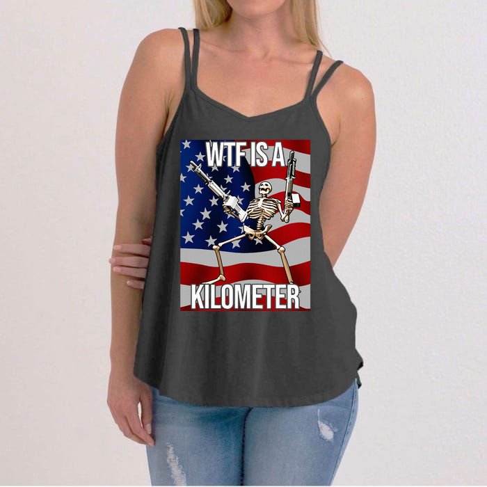 Wtf Is A Kilometer American Skeleton Funny Women's Strappy Tank