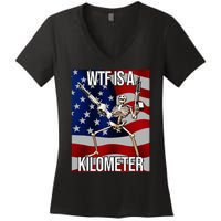 Wtf Is A Kilometer American Skeleton Funny Women's V-Neck T-Shirt