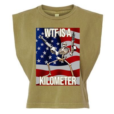 Wtf Is A Kilometer American Skeleton Funny Garment-Dyed Women's Muscle Tee