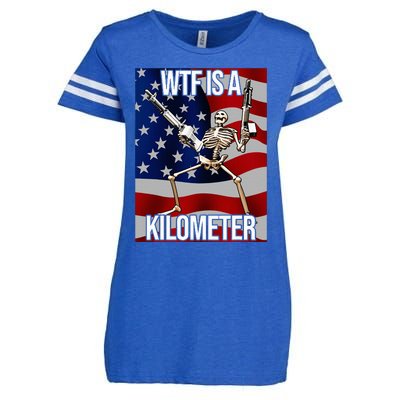 Wtf Is A Kilometer American Skeleton Funny Enza Ladies Jersey Football T-Shirt