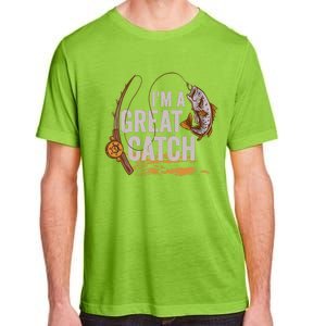 Wo I'm A Great Catch Valentine's Day Funny Fisherman Fishing V-Neck Adult ChromaSoft Performance T-Shirt