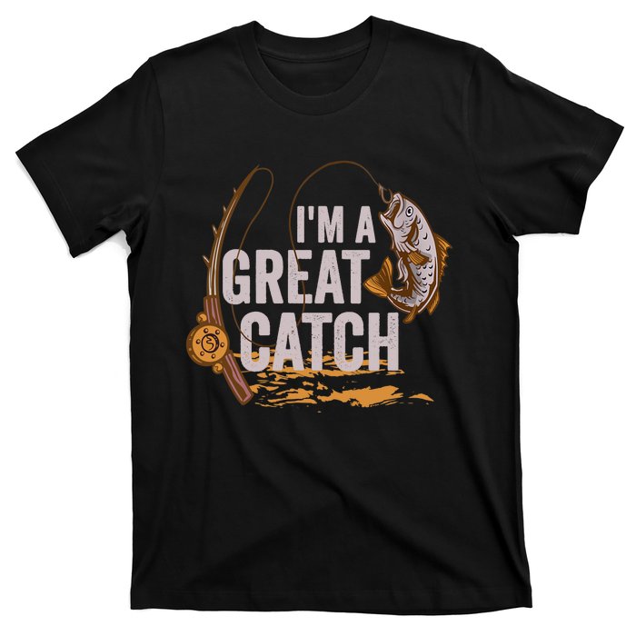 Wo I'm A Great Catch Valentine's Day Funny Fisherman Fishing V-Neck T-Shirt