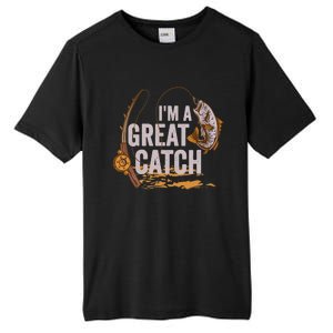 Wo I'm A Great Catch Valentine's Day Funny Fisherman Fishing V-Neck Tall Fusion ChromaSoft Performance T-Shirt