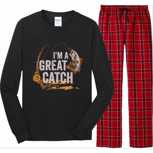 Wo I'm A Great Catch Valentine's Day Funny Fisherman Fishing V-Neck Long Sleeve Pajama Set