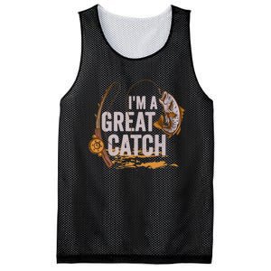 Wo I'm A Great Catch Valentine's Day Funny Fisherman Fishing V-Neck Mesh Reversible Basketball Jersey Tank