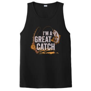 Wo I'm A Great Catch Valentine's Day Funny Fisherman Fishing V-Neck PosiCharge Competitor Tank