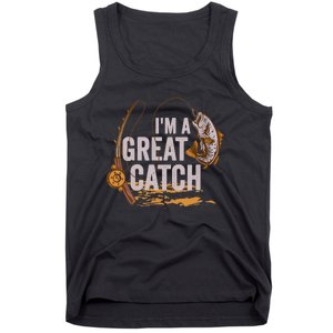 Wo I'm A Great Catch Valentine's Day Funny Fisherman Fishing V-Neck Tank Top