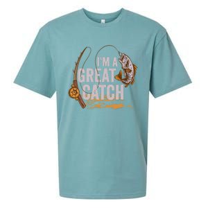 Wo I'm A Great Catch Valentine's Day Funny Fisherman Fishing V-Neck Sueded Cloud Jersey T-Shirt