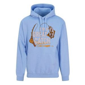 Wo I'm A Great Catch Valentine's Day Funny Fisherman Fishing V-Neck Unisex Surf Hoodie