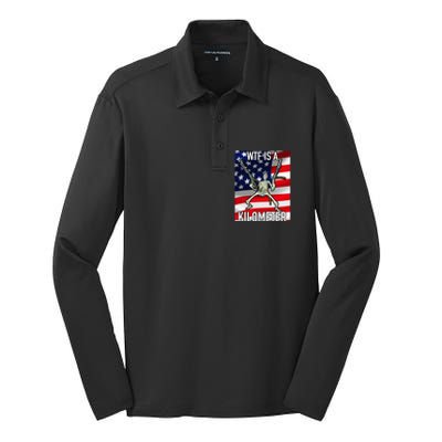 Wtf Is A Kilometer July 4th Skeleton Funny Cringey Silk Touch Performance Long Sleeve Polo