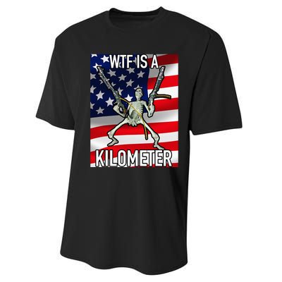 Wtf Is A Kilometer July 4th Skeleton Funny Cringey Performance Sprint T-Shirt