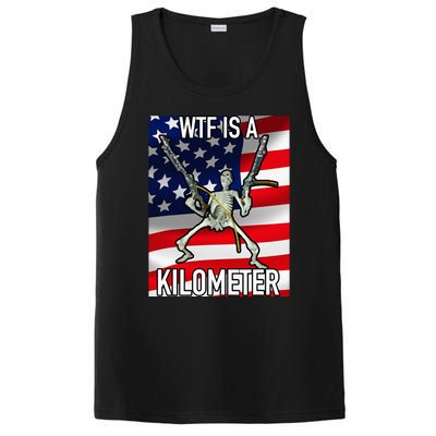 Wtf Is A Kilometer July 4th Skeleton Funny Cringey PosiCharge Competitor Tank