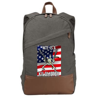 Wtf Is A Kilometer July 4th Skeleton Funny Cringey Cotton Canvas Backpack