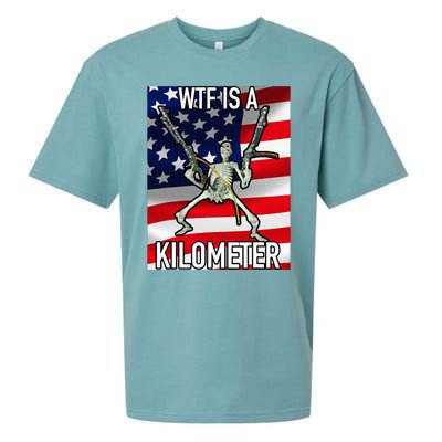 Wtf Is A Kilometer July 4th Skeleton Funny Cringey Sueded Cloud Jersey T-Shirt