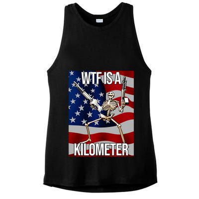 Wtf Is A Kilometer American Skeleton Funny Ladies PosiCharge Tri-Blend Wicking Tank
