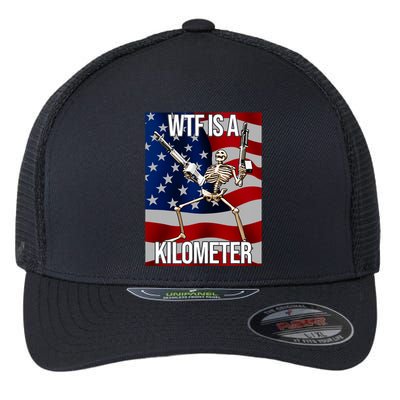 Wtf Is A Kilometer American Skeleton Funny Flexfit Unipanel Trucker Cap