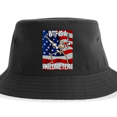 Wtf Is A Kilometer American Skeleton Funny Sustainable Bucket Hat