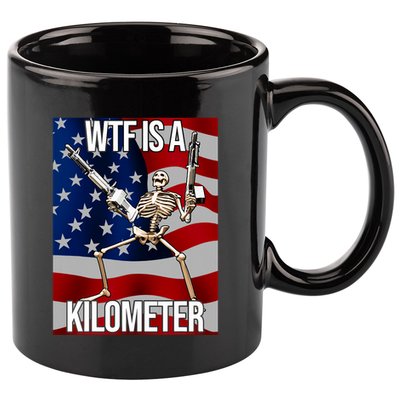 Wtf Is A Kilometer American Skeleton Funny 11oz C Handle Ceramic Mug