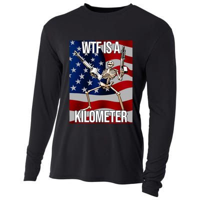 Wtf Is A Kilometer American Skeleton Funny Cooling Performance Long Sleeve Crew