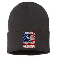 Wtf Is A Kilometer American Skeleton Funny Sustainable Knit Beanie
