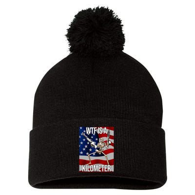 Wtf Is A Kilometer American Skeleton Funny Pom Pom 12in Knit Beanie