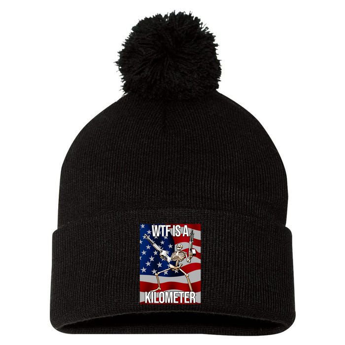 Wtf Is A Kilometer American Skeleton Funny Pom Pom 12in Knit Beanie