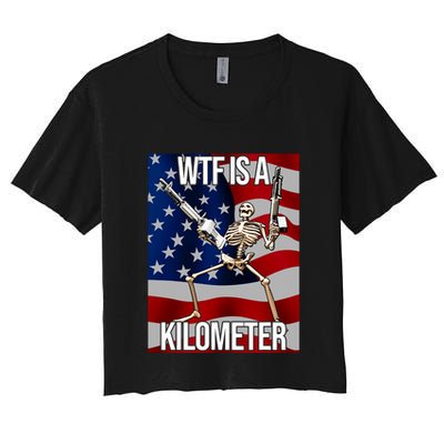 Wtf Is A Kilometer American Skeleton Funny Crop Top