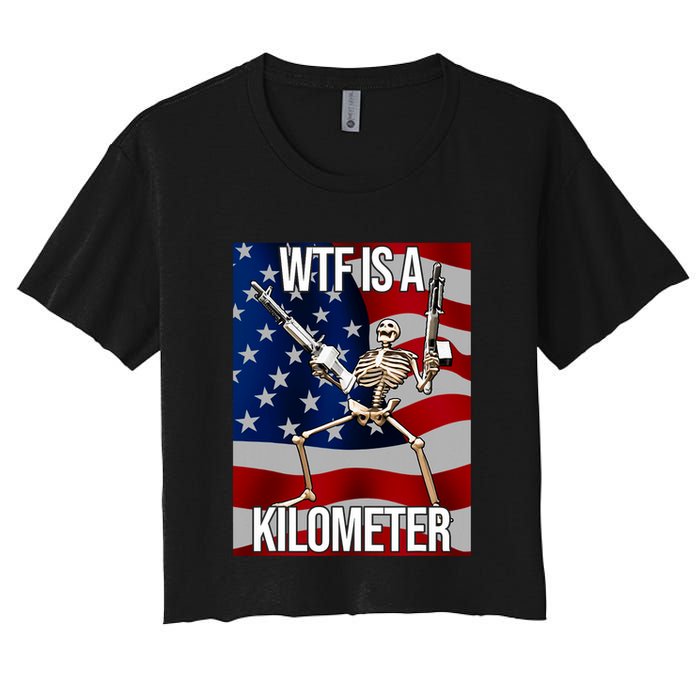 Wtf Is A Kilometer American Skeleton Funny Crop Top