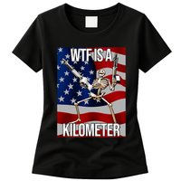 Wtf Is A Kilometer American Skeleton Funny Womens T-Shirt