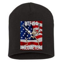 Wtf Is A Kilometer American Skeleton Funny Short Acrylic Beanie