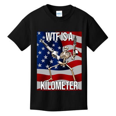 Wtf Is A Kilometer American Skeleton Funny Kids T-Shirt