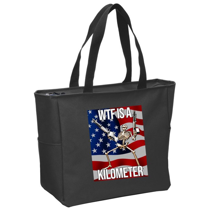 Wtf Is A Kilometer American Skeleton Funny Zip Tote Bag